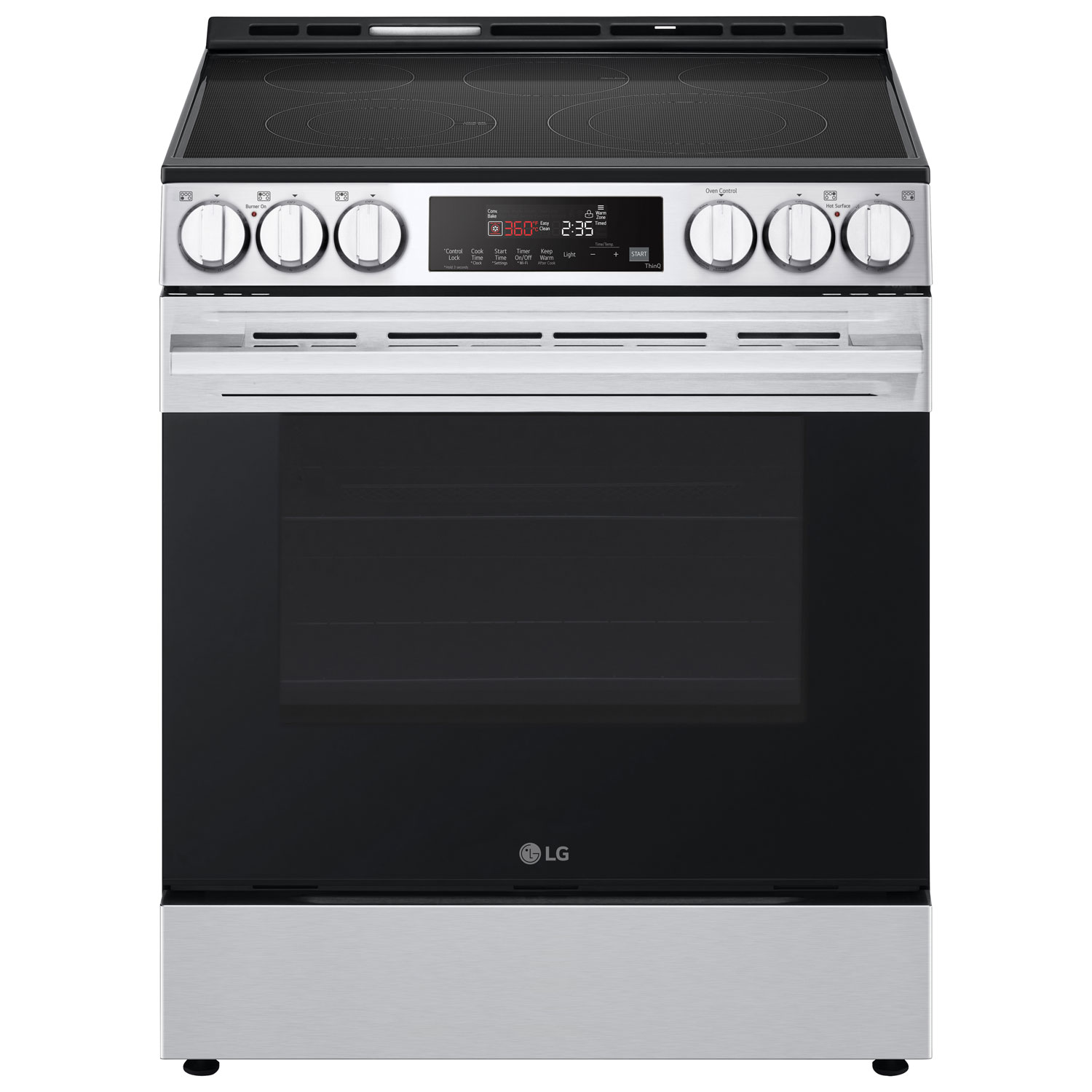 LG 30″ 6.3 cu ft Electric Air Fry Range – Stainless Steel LG 30‑inch 6.3 cu ft Electric Air Fry Range in stainless steel with smooth glass cooktop and convection oven